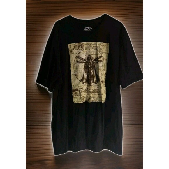 Star Wars Darth Vader Vitruvian Man Graphic Shirt Mens Size 2X XXL Black Beige - Picture 2 of 11